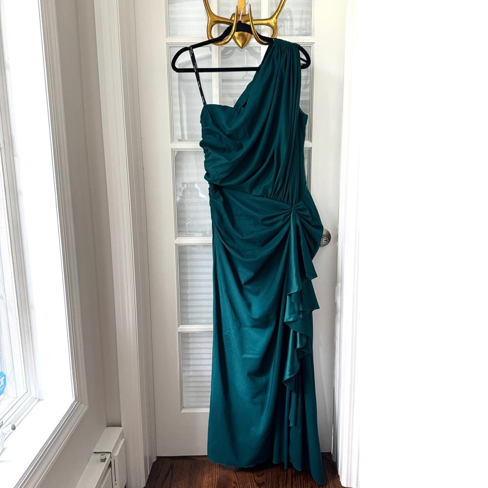 Tadashi Shoji Emerald One-Shoulder Dress